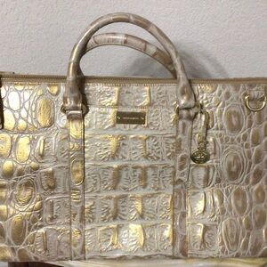 Brahmin Leather Ivory/Gold Weekender NOTE: Large bag like an overnighter.